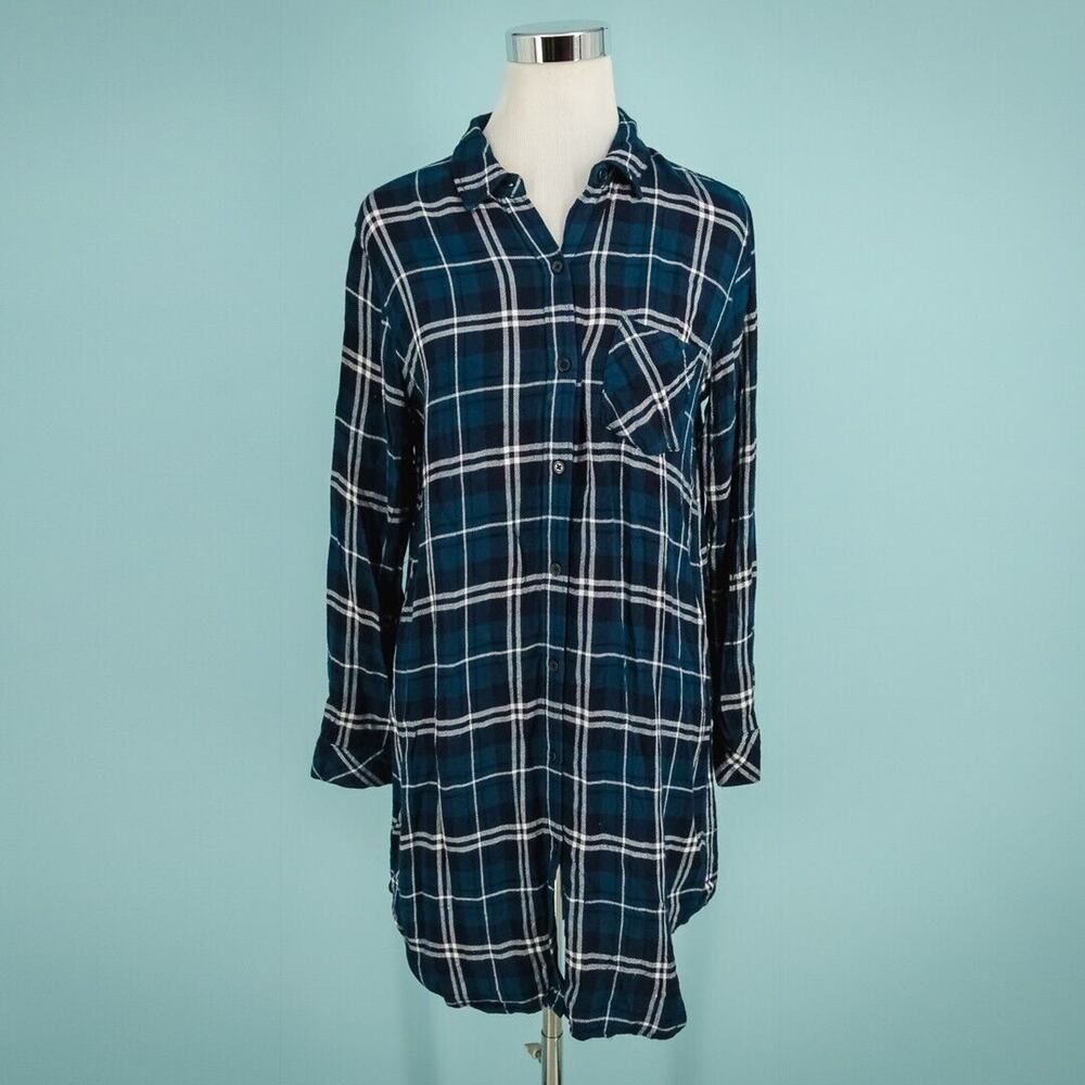 Rails Size Small S Bianca Spruce Blue White Plaid Print Collared Button Front Do